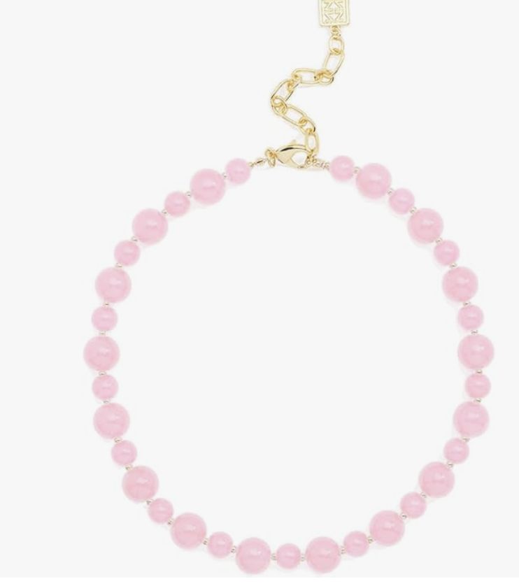 Single Strand Glass Beads Necklace, Pink