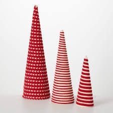 Red White Tabletop Cone Tree, Set of 3