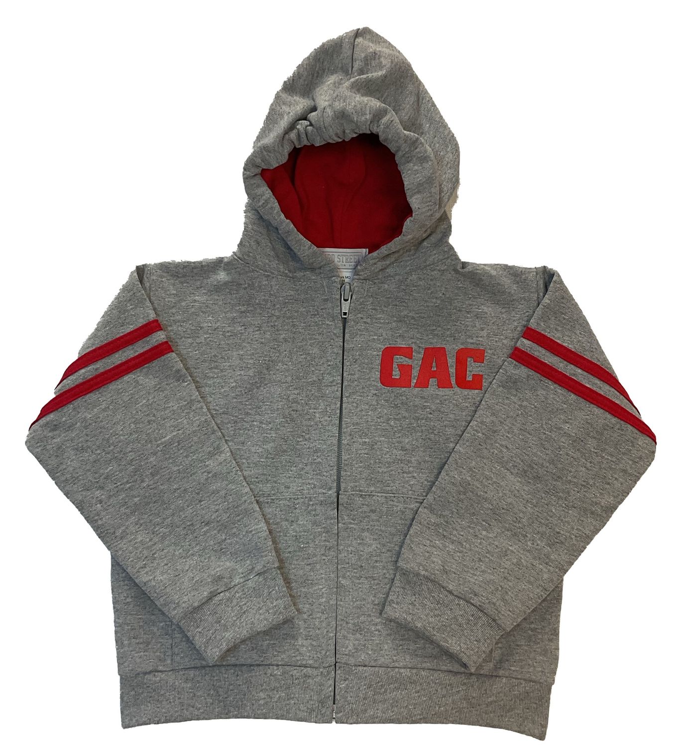 Toddler Full Zip 25, Color: Grey with red stripes, Size: 2T