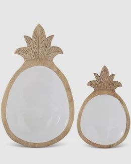 Carved Wood Pineapple Bowl, Size: Small