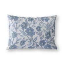 Lumbar Linen Blue Floral Pillow