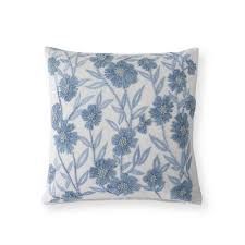 Square Linen Blue Floral Pillow
