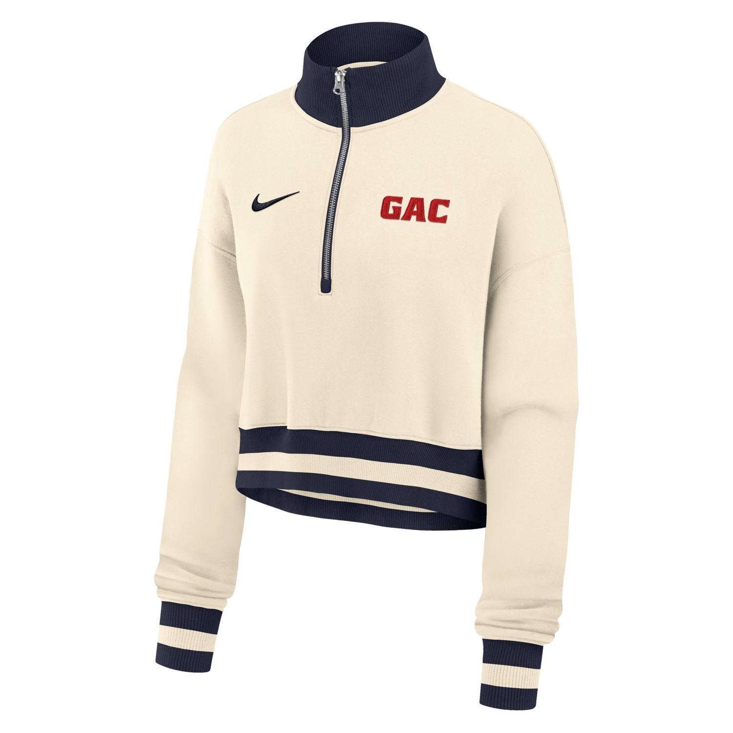 Nike Phoenix Fleece Crop 1/4 Zip 25, Color: Natural/Black, Size: AS