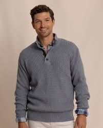 Southern Tide Bass Creek Heather 1/4 Button, Color: Heather Anchor Grey, Size: AS