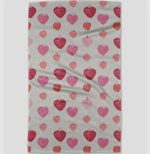 Pink Strawberries Tea Towel