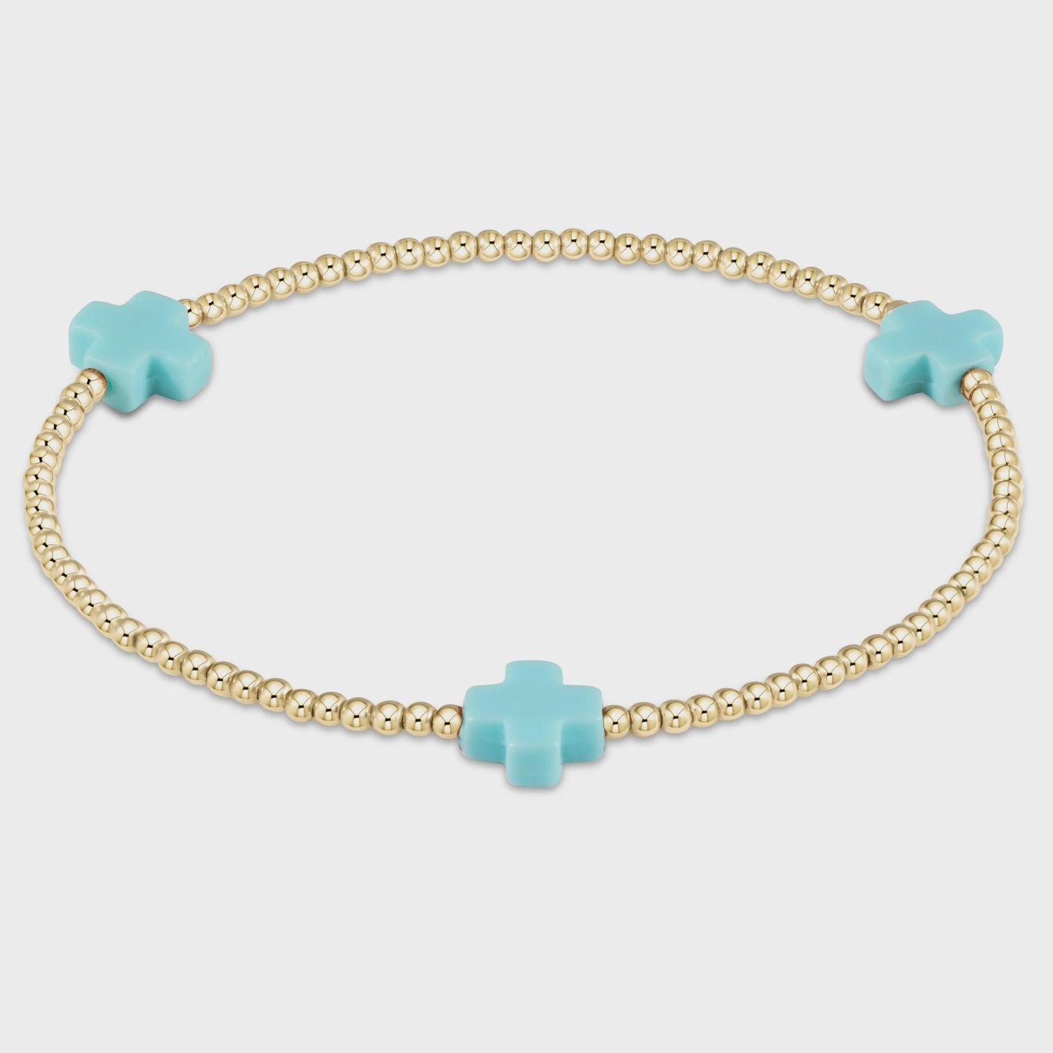 Gold Signature Cross Bracelet, 3mm, Design: Turquoise