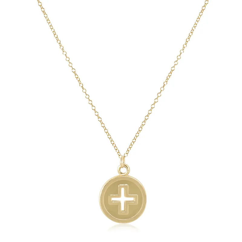 Gold 16" Signature Cross Necklace, Gold Disc