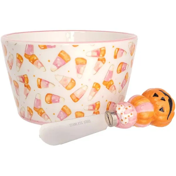 Pink Candy Corn Bowl &amp; Spreader