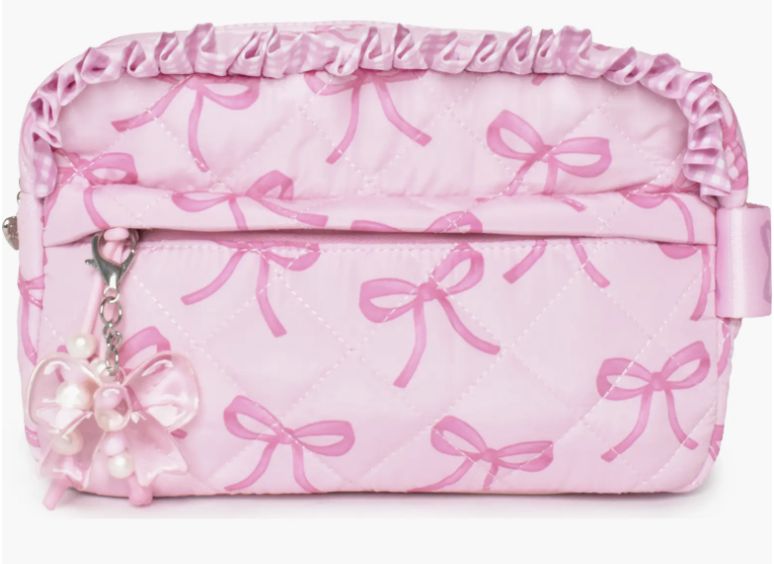 Quilted Scrunchie Bow Printed Pouch