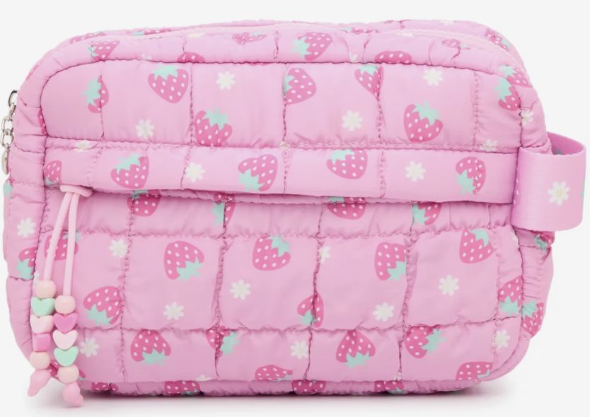 Quilted Scrunchie Strawberry Printed Pouch