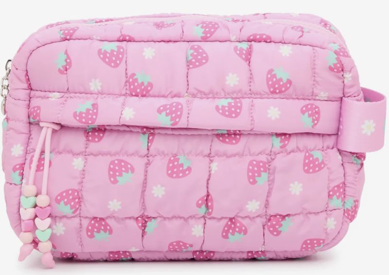 Quilted Scrunchie Strawberry Printed Pouch