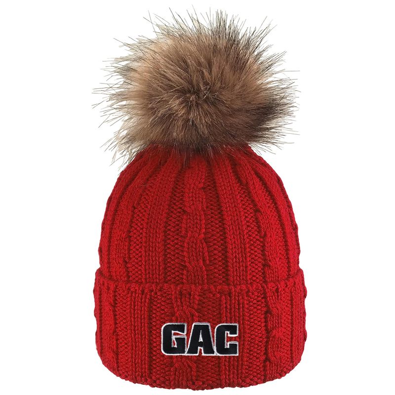 Red Cable Knit Pom Beanie 25