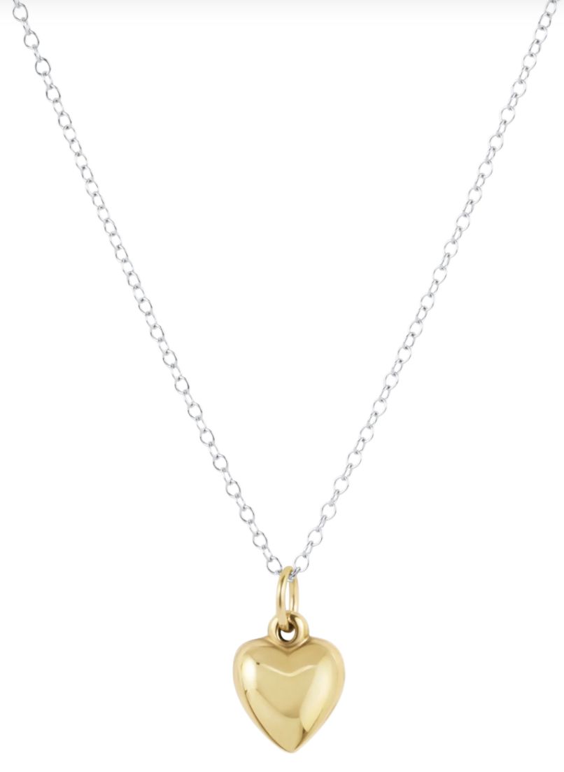 Mixed Metal 16" Necklace, Love Plush Gold Charm Small