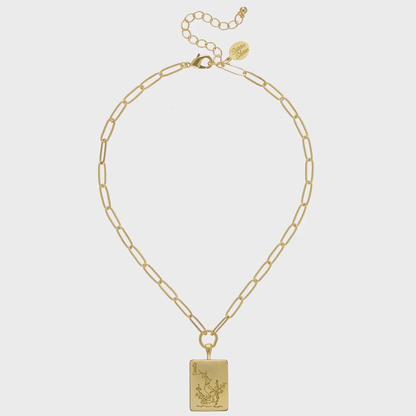 Bird Bam Mahjong Tile Paperclip Necklace, 3089
