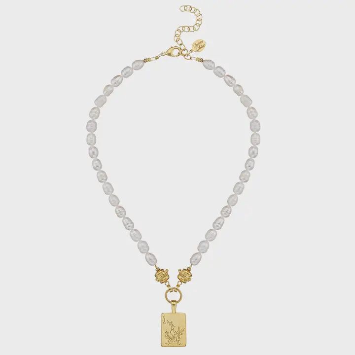 Bird Bam Mahjong Tile Pearl Necklace