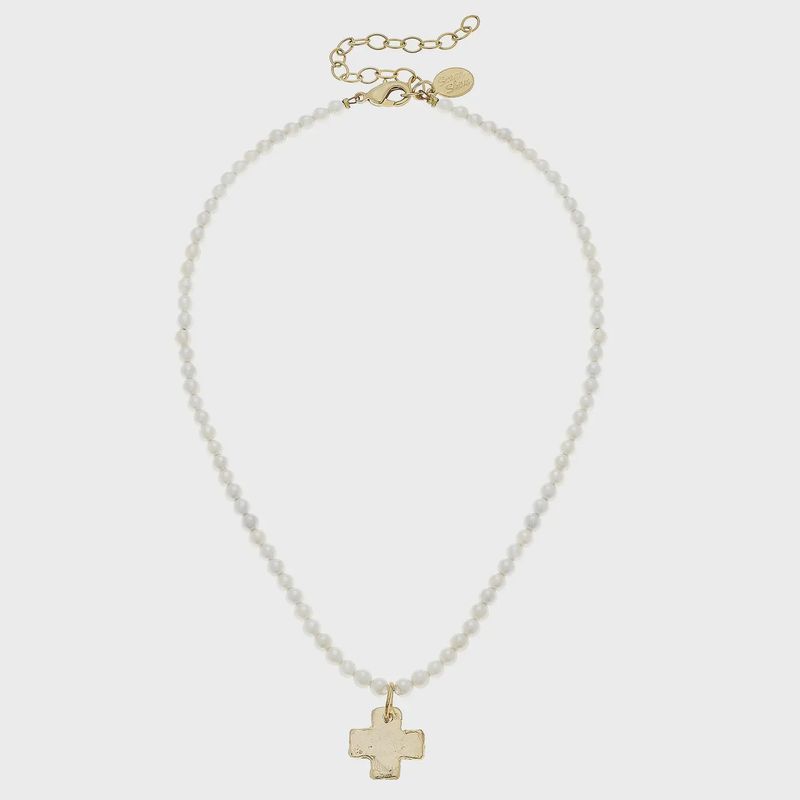 Gold Cross on Fresh Water Pearl Necklace