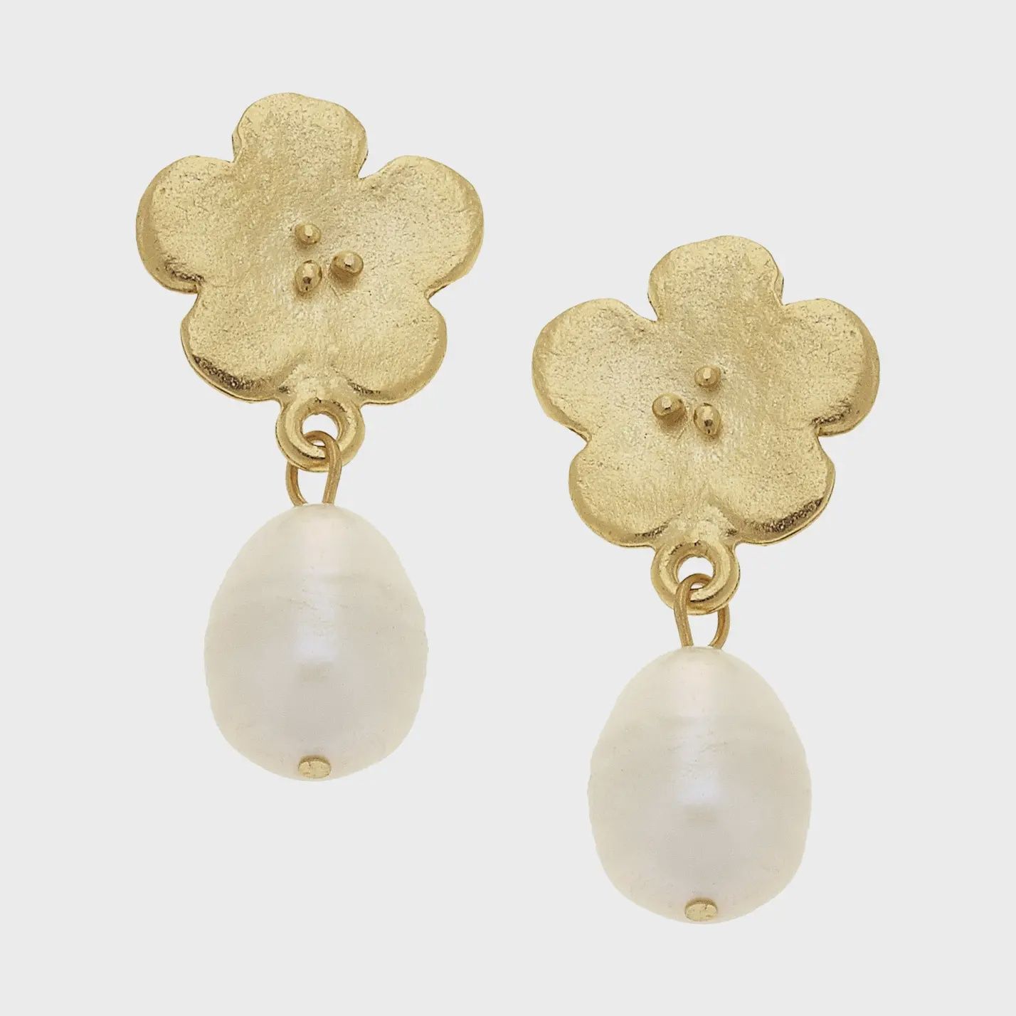 Poppy Flowers with Genuine Freshwater Pearl Earrings