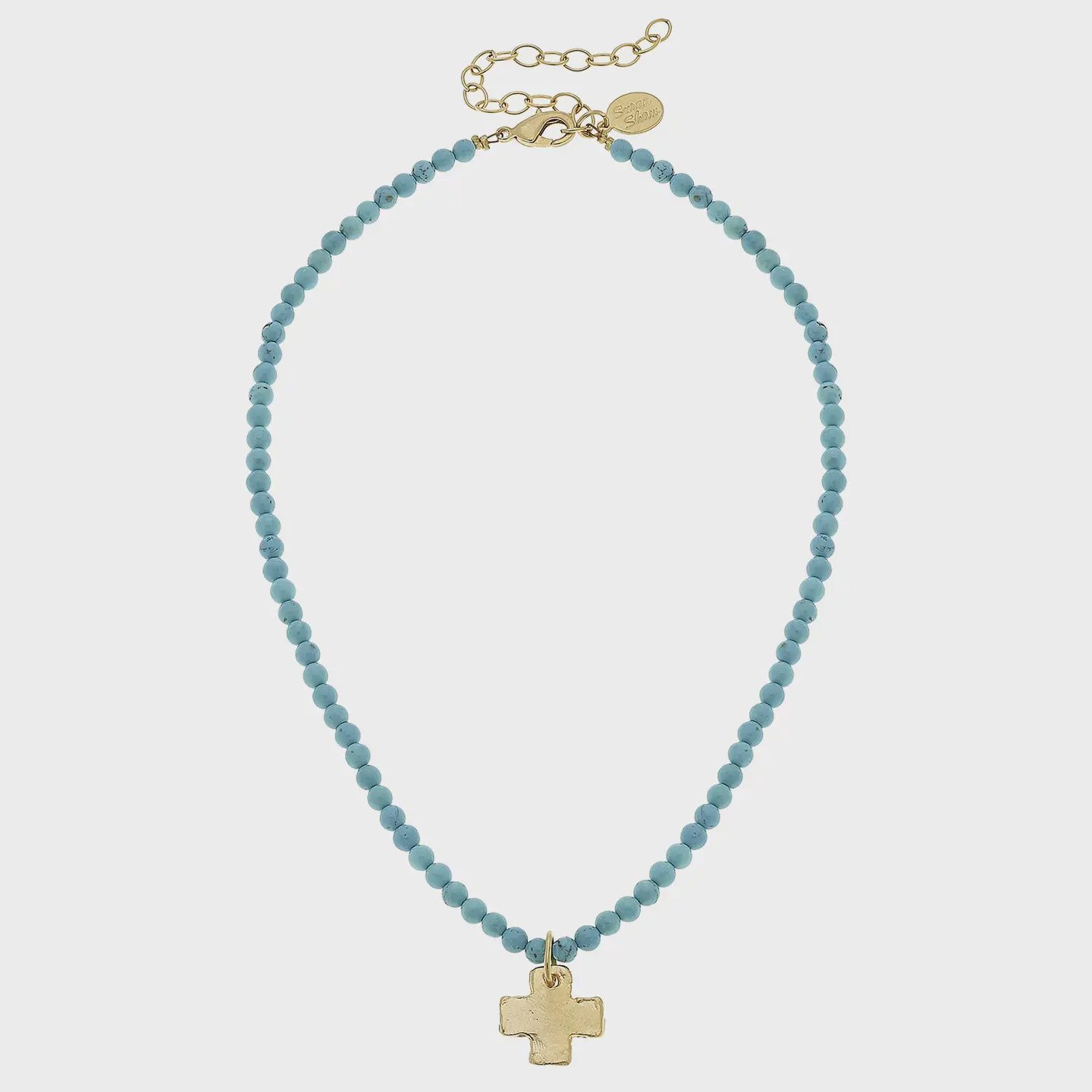 Gold Cross on Turquoise Beaded Necklace