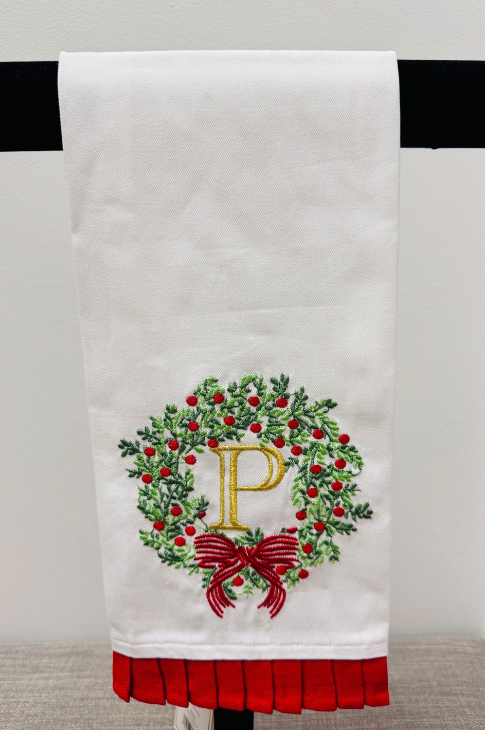 Wreath &amp; Ribbon Initial Tea Towel