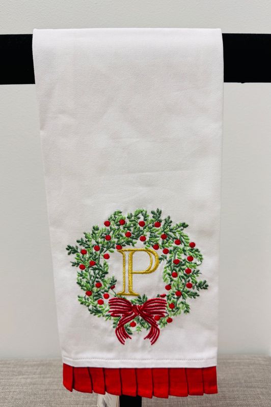 Wreath &amp; Ribbon Initial Tea Towel