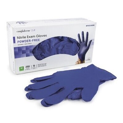 Exam Glove McKesson Blue Nitrile Standard Cuff / Medium. 1 Case of 2,500 gloves equals 10 boxes with 250 gloves per box
