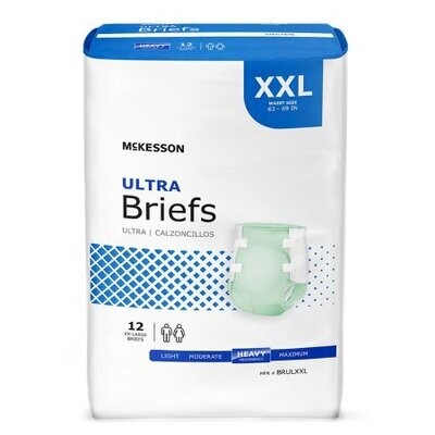 Briefs McKesson Brand Adult (Heavy). 24 briefs equal 2 bags with 12 briefs in each bag. (2XL) Waist: 63&quot; to 69&quot;