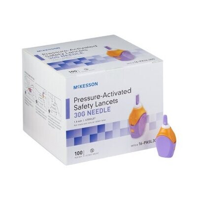 Diabetes McKesson Brand Lancets w/Free Device (Retractable). 30gauge retractable pressure activated 1.5mm. 1 Case of 2,000 equals 20 boxes with 100 lancets in each box. Includes 20 lancing devices