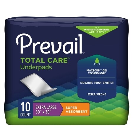 Under Pad/chux Prevail. 60 pads equal 6 bags with 10 pads in each bag. 30&quot; x 30&quot;