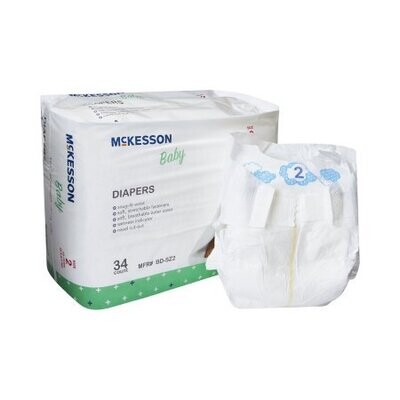Diaper McKesson Brand Heavy Absorbent. 102 diapers equal 3 bags with 34 diapers in each bag. Size 2
