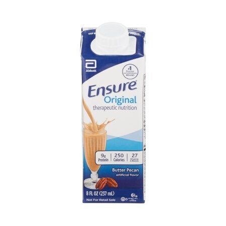 Ensure Oral Supplement Original Therapeutic Nutrition Shake Butter Pecan Flavor Liquid 8 oz. Reclosable Carton. 1 Case of 24