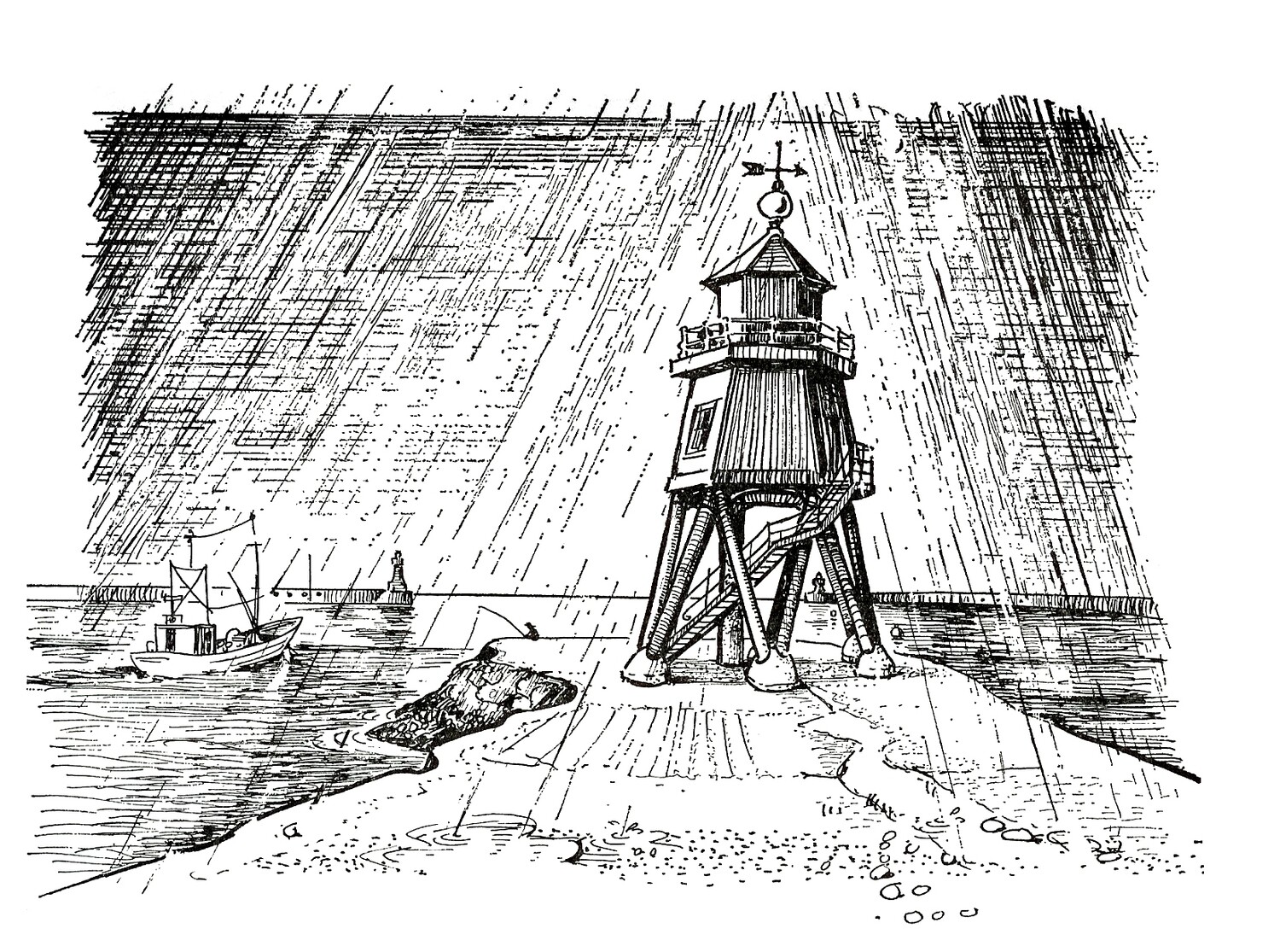 PRINT- 46 B/W PRINT _ STORMY GROYNE