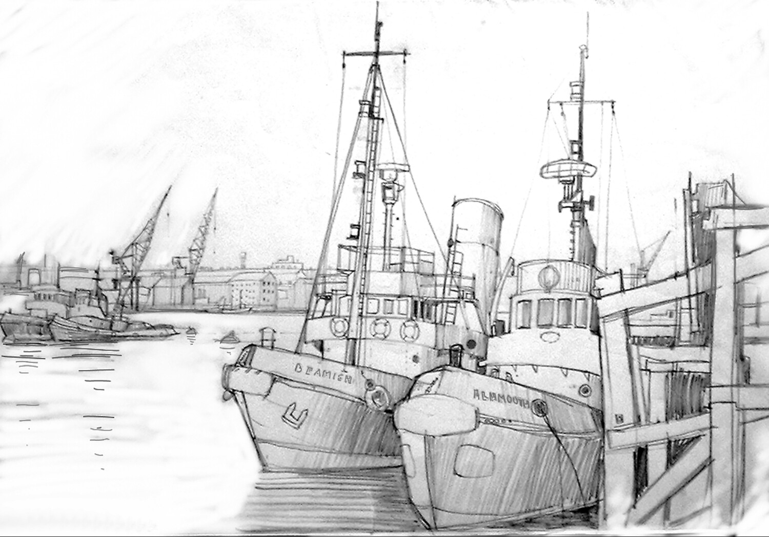 PRINT-- TYNE TUGS at the MILL DAM&#39;62