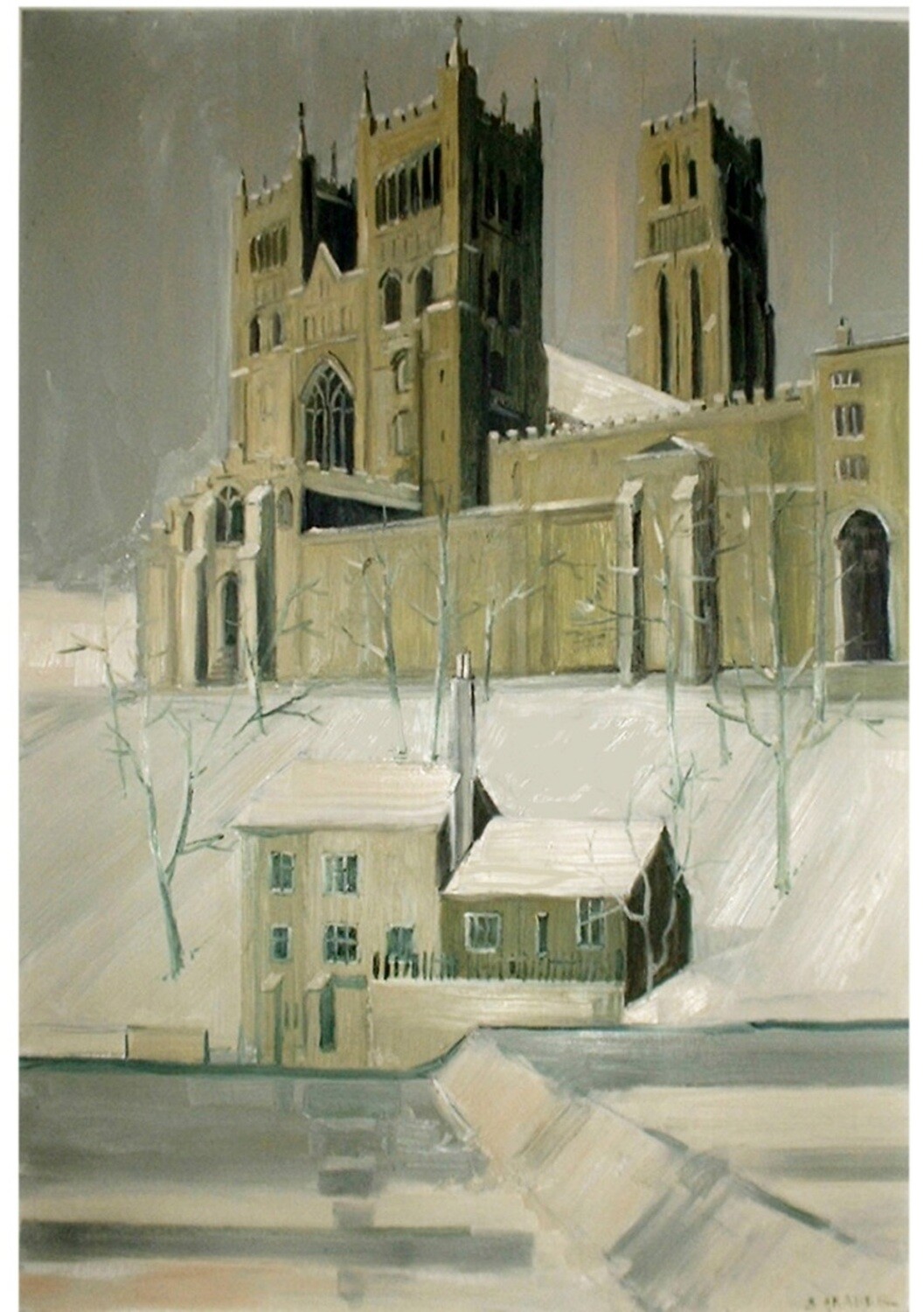 PRINT-_ DURHAM CATHEDRAL IN WINTER 1980