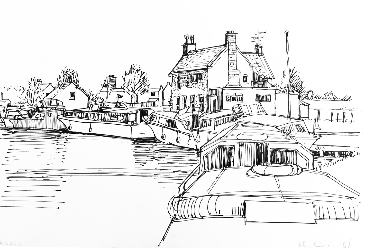 PRINT-_ THE FERRY INN NORFOLK BROADS - 1967