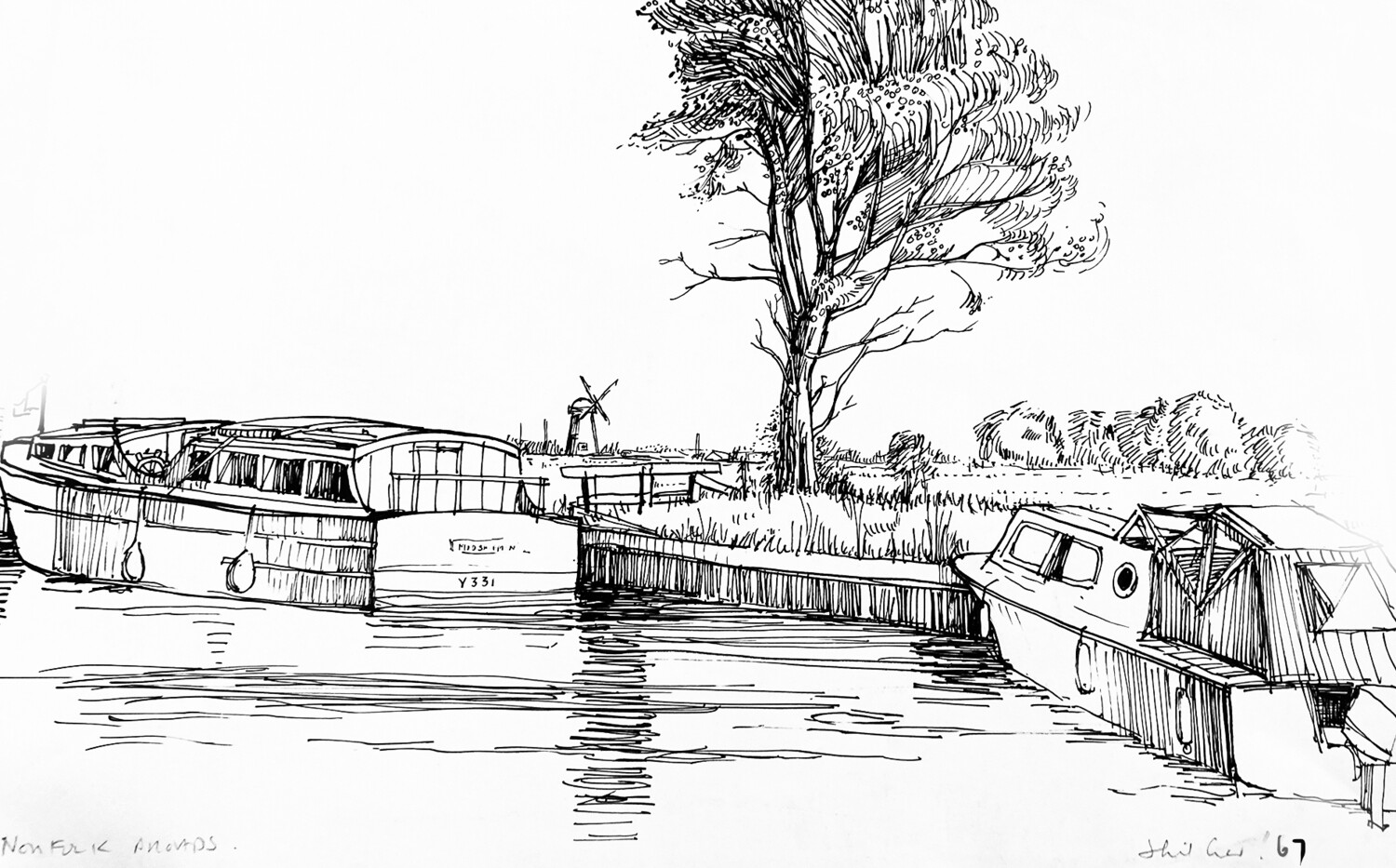 PRINT- _NORFOLK BROADS &amp; A WINDMILL 1967