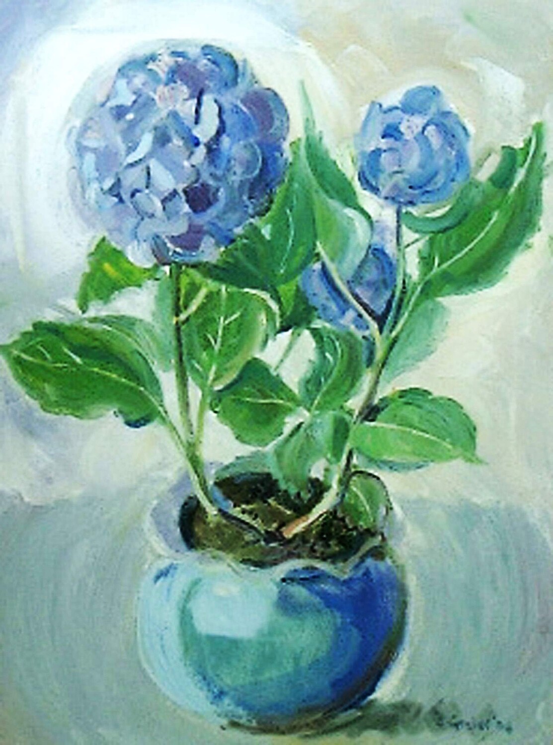 PRINT--BLUE HYDRANGEAS