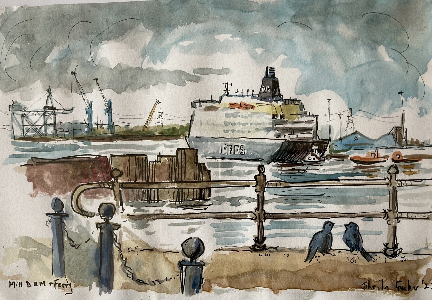 PRINT-  MILL DAM and FERRY  with pigeons 4/7/23