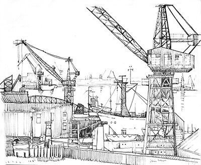 PRINT-  TYNE with TDE CRANES 1964