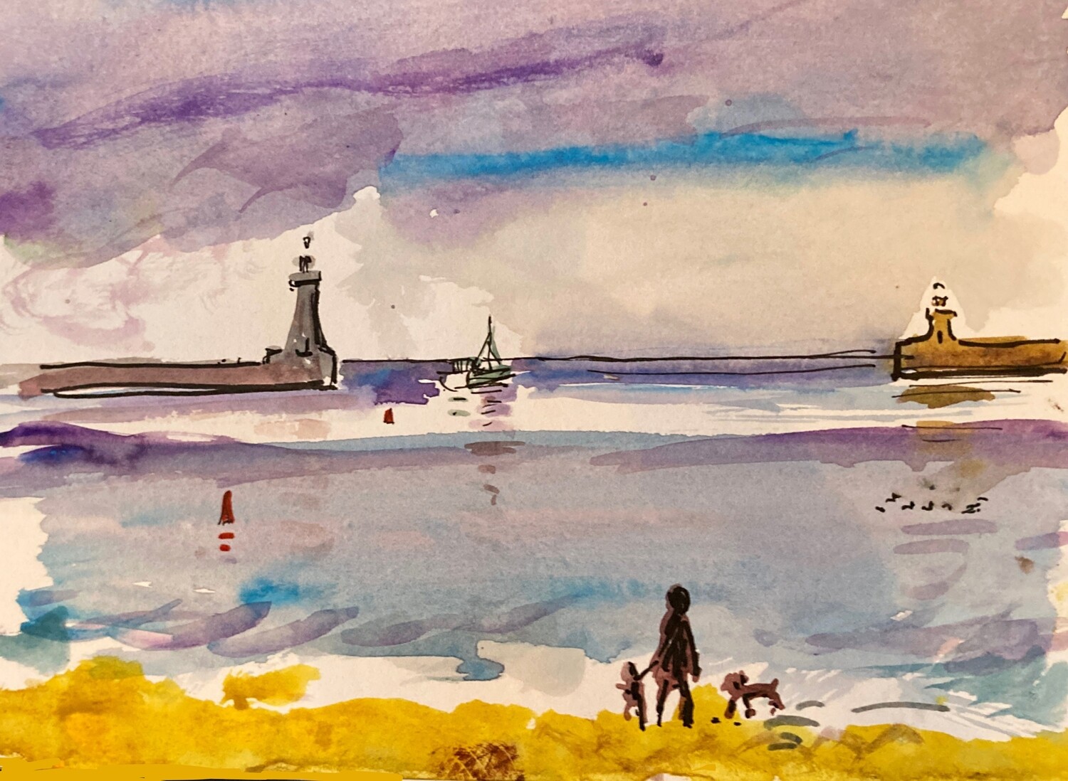 PRINT - - PIERS and GULLS