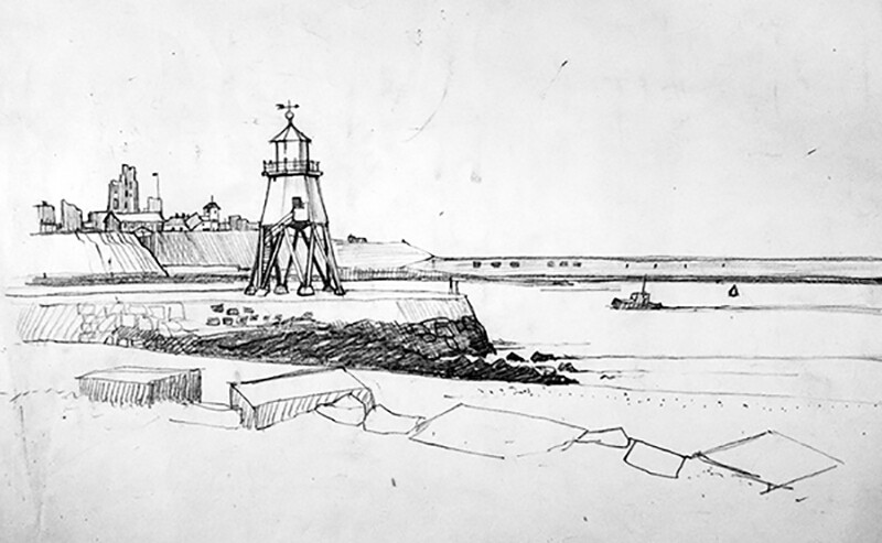 PRINT- 34 VINTAGE PENCIL DRAWING of GROYNE 1962