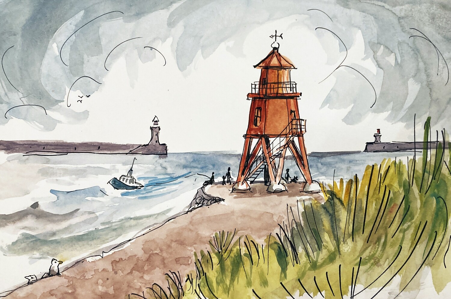 PRINT - 31 GROYNE with FISHERMAN AND GULLS 9/9/23