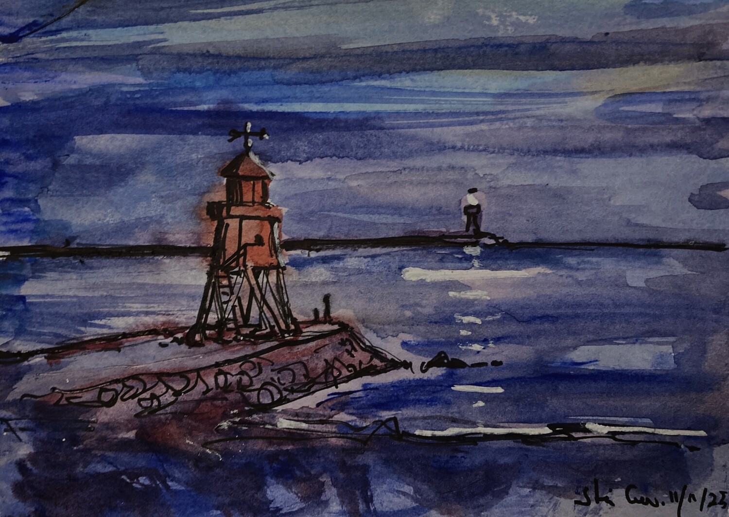 PRINT -  -29 GROYNE at EVENING  Little Haven 11/11/23