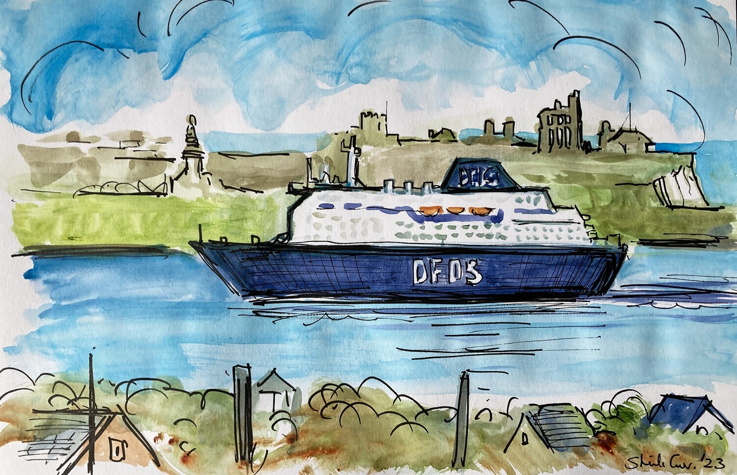 PRINT -  -DFDS Ferry entering  the Tyne 2023