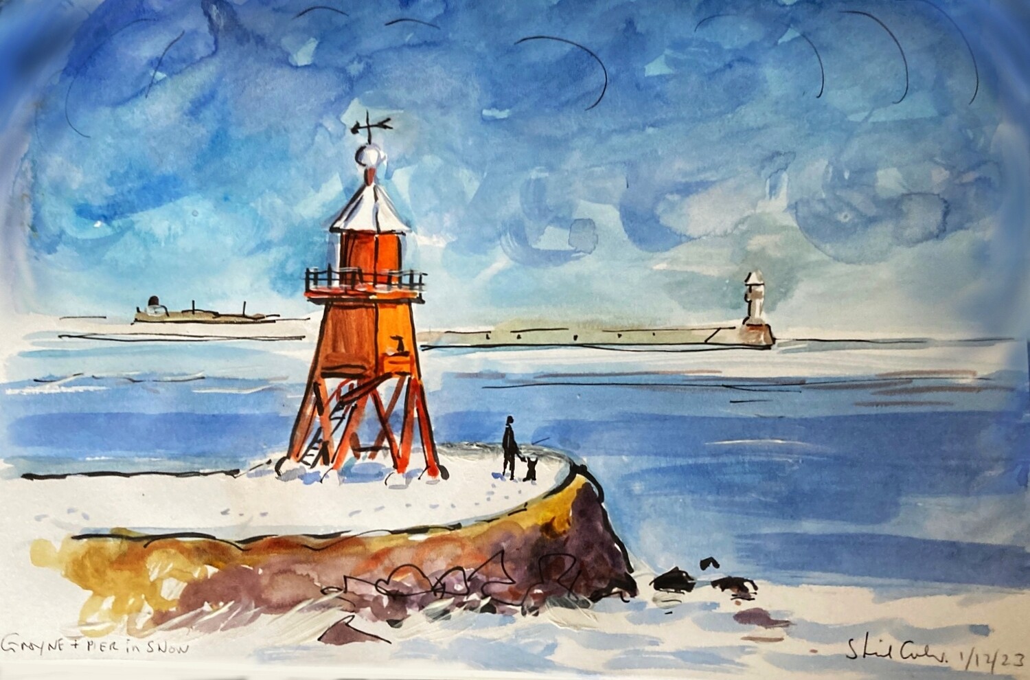 PRINT -  22 GROYNE  &amp; PIER IN SNOW1/12/23