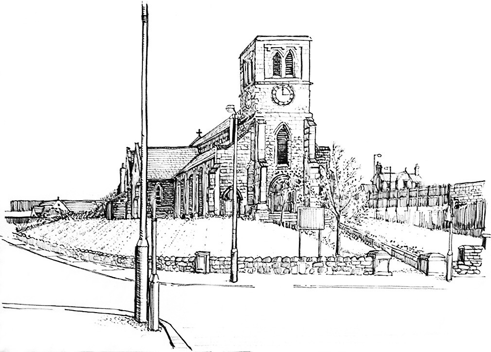 PRINT - TRINITY CHURCH Pen &amp; Ink  DRAWING  1970
