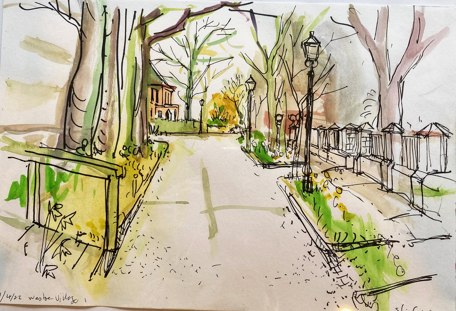 PRINT -  WESTOE VILLAGE with OLD STREET LAMPS 2022