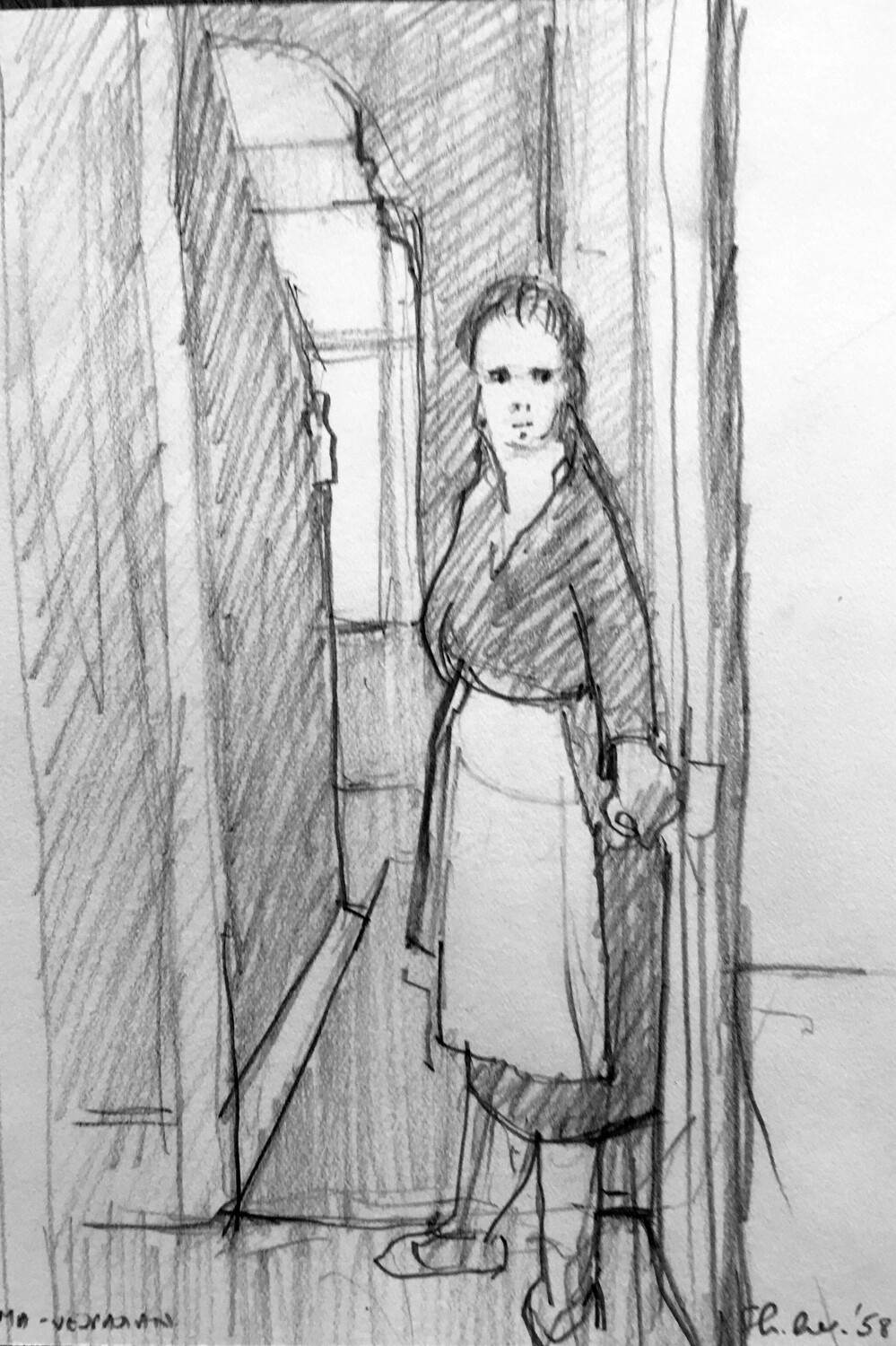 PRINT - _ Mam in Hallway of Vespasian Ave. 1957