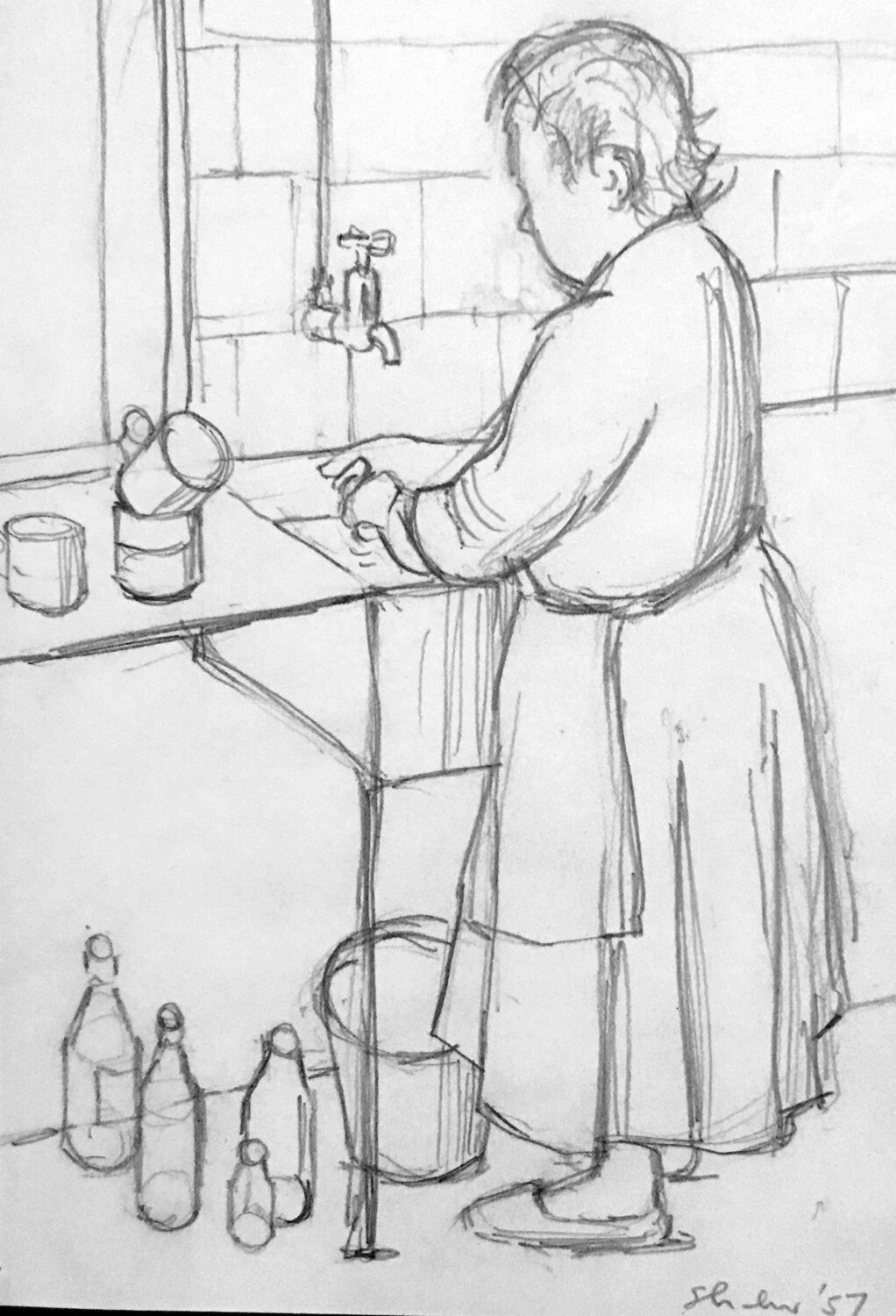 PRINT -  _Mam in Scullery - VESPASIAN AVE 1958