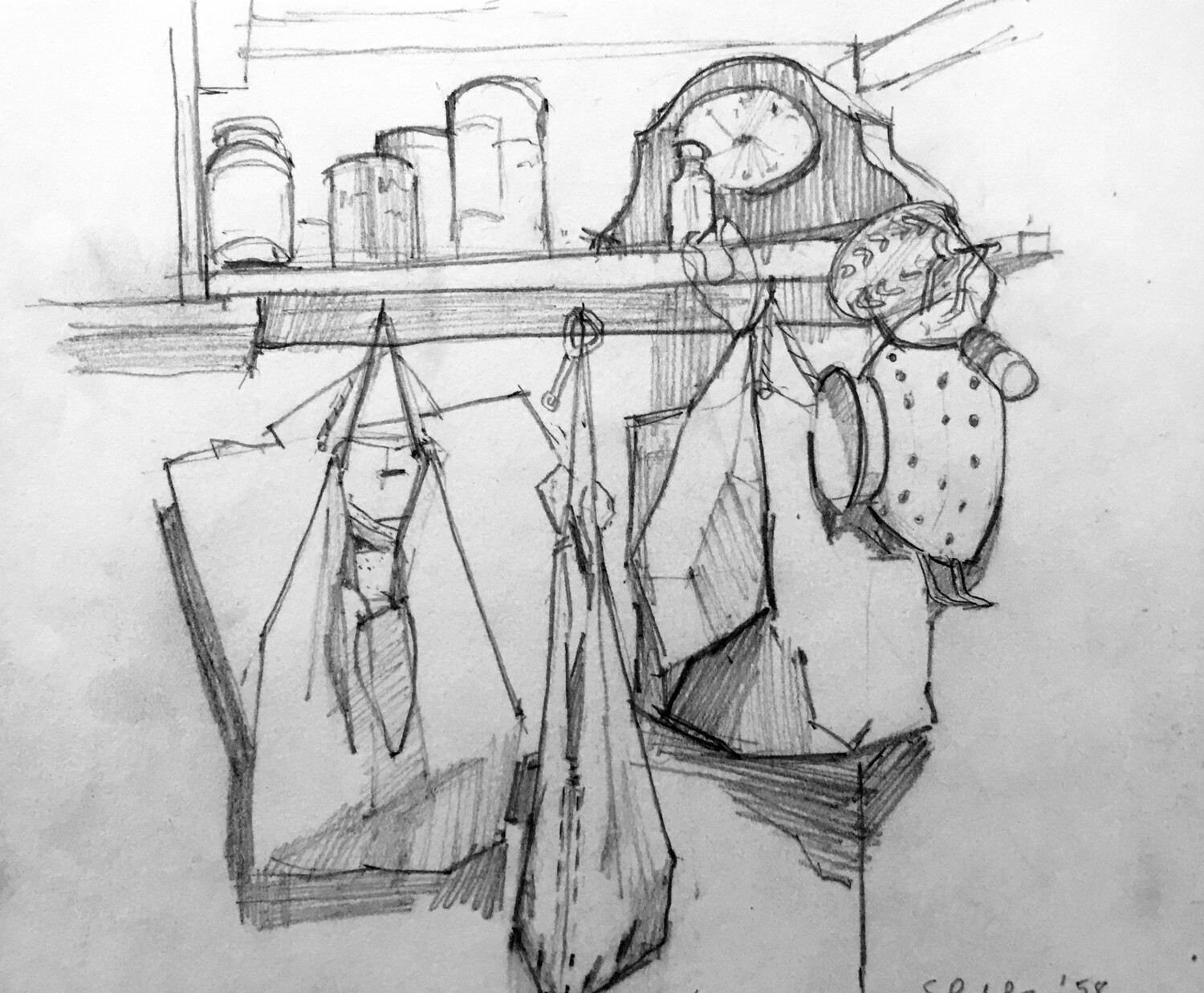 PRINT -  _SHELF with CLOCK- VESPASIAN AVE 1958