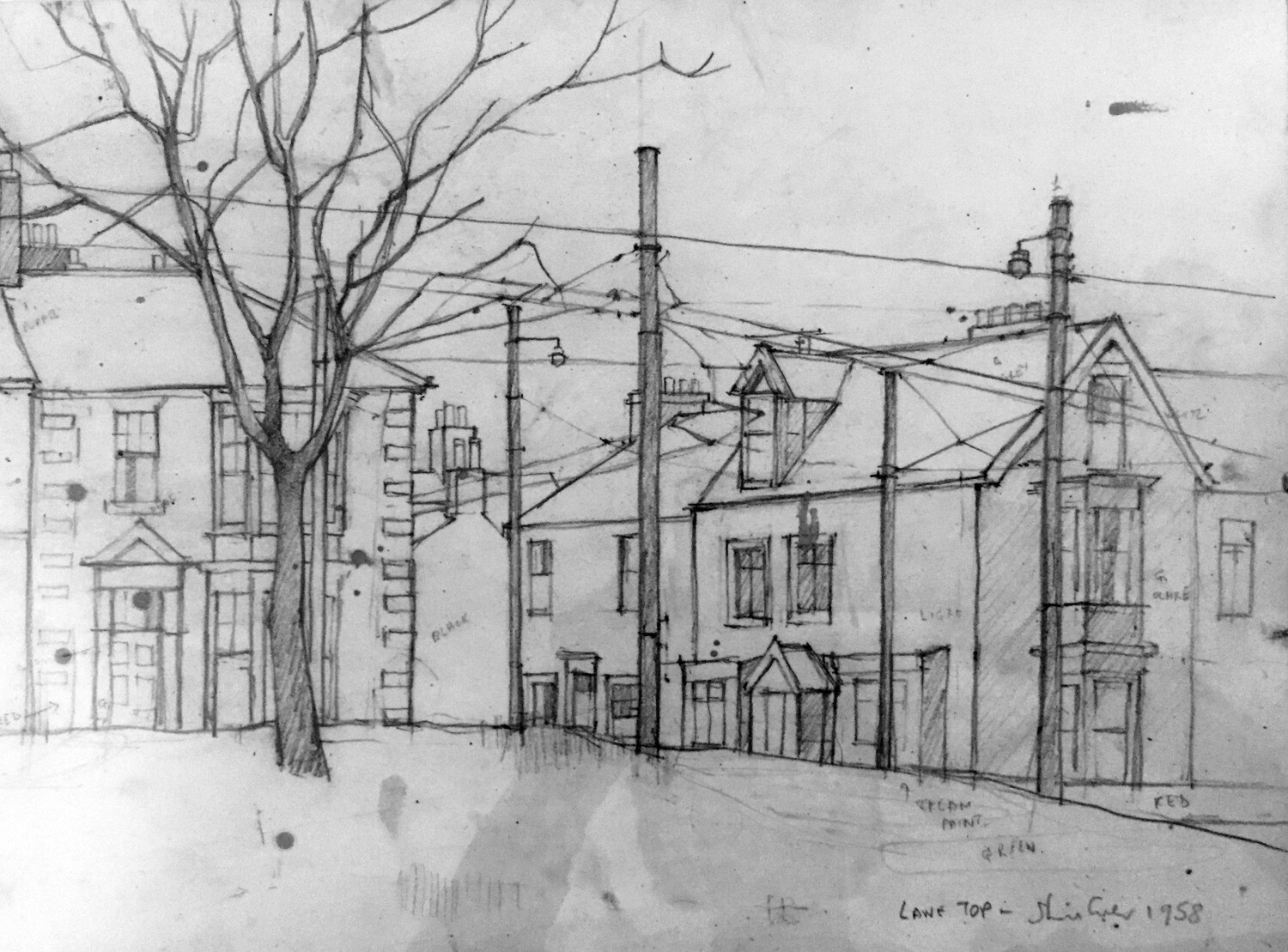 PRINT - _ LAWE RD &amp; TROLLEY WIRES 2. 1958